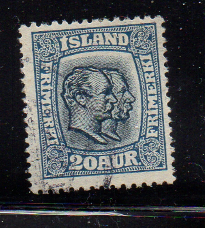 Iceland Sc 107 1915 20 aur 2 kings stamp used - Image 1 of 1