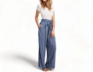 Pantalones Pantalones American Eagle a Rayas Cintura Atada Pierna Ancha, Para Mujer Talla 2 - Imagen 1 de 16