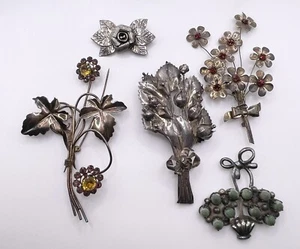 Set of 5 Sterling Silver Retro Vintage Brooches Pins - Picture 1 of 10