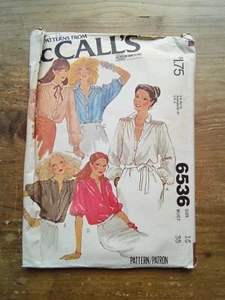 6536 Kimono Sleeve Loose Fit Blouse Size 16 Used Vintage McCalls Sewing Pattern - Picture 1 of 2