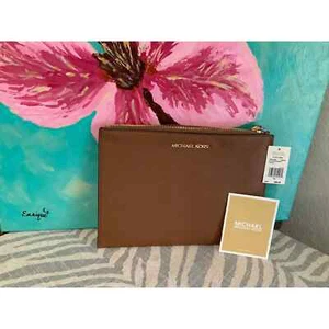 Brown Michael Kors XL Leather Zip Clutch/wristlet - Picture 1 of 2