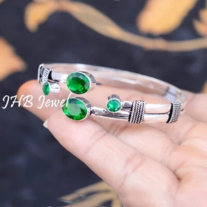Chrome Diopside Gemstone 925 Sterling Silver Bangle Cuff Gift For Boyfriend - Picture 1 of 6