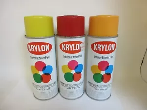 Vintage Krylon Lot 3, 12 oz OSHA Yellow Cherry Red Bright Yello Spray Paint Cans - Picture 1 of 3