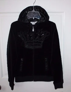 NWT Womens $189 Christian Audigier Black Monogram Velour Hoodie Sweater Size S - Picture 1 of 4