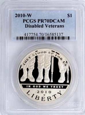 2010 DISABLED VETERANS Silver Dollar PCGS PF 70💥FLAWLESS QUALITY💥 - Image 1 of 4