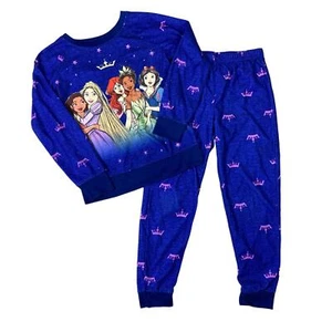Disney Princess Girls Pajama Set Size M Blue Multicolored Print - Picture 1 of 7