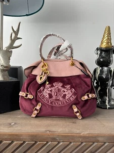 JUICY COUTURE Burgundy Pink VELVET BAG TWIG DOGS Double Handle Medium Shoulder - Picture 1 of 23