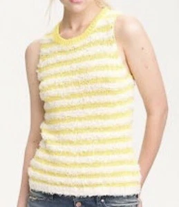 Aiko NWT Womens Size M Yellow And White Textured Striped Sleeveless Tank Sweater - Picture 1 of 11