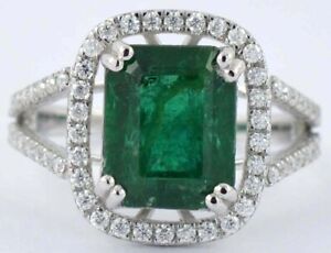 4.44 Ct IGI Certified 100% Natural Emerald Diamond Ring In 14KT Solid White Gold