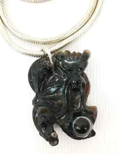 Vtg Magic Tibetan Onyx Dragon Totem Heaven Eye dZi Pendant Silver 925 Necklace - Picture 1 of 14