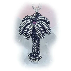Palm Tree With Ruby Stone Sterling Silver Pendant - Picture 1 of 3