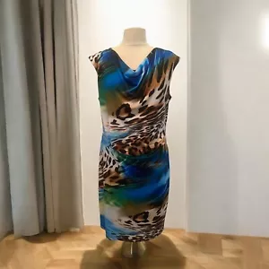 Frank Lyman Blue Animal Zebra Leopard Print Stretch Knit Dress size 18 - Picture 1 of 6