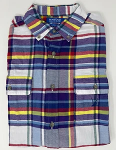 NEW Nautica Mens Plaid Flannel Button-down Classic Fit Shirt , Multi purple L - Picture 1 of 3