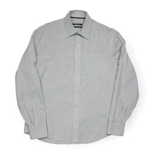 CLUB MONACO Shirt Mens Medium Button Up Regular Fit Gray Striped Business Shirt - Picture 1 of 12