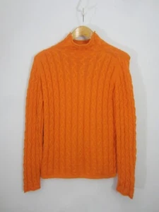 Markenlos Damen L orange peruanische Pima Baumwolle LS Zopfmuster Stehkragen Pullover - Bild 1 von 10