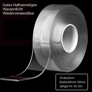 50M Nano Klebeband doppelseitig ultra stark Kleber waschbar wieder - Bild 1 von 6