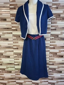 ILGWU Vintage Ladies Garment Union Workers Blue White Dress Jacket Belt Size 7/8 - Picture 1 of 17
