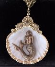 Mermaid Necklace Art Nouveau Scallop Shell Siren Pendant Mermaid Jewelry