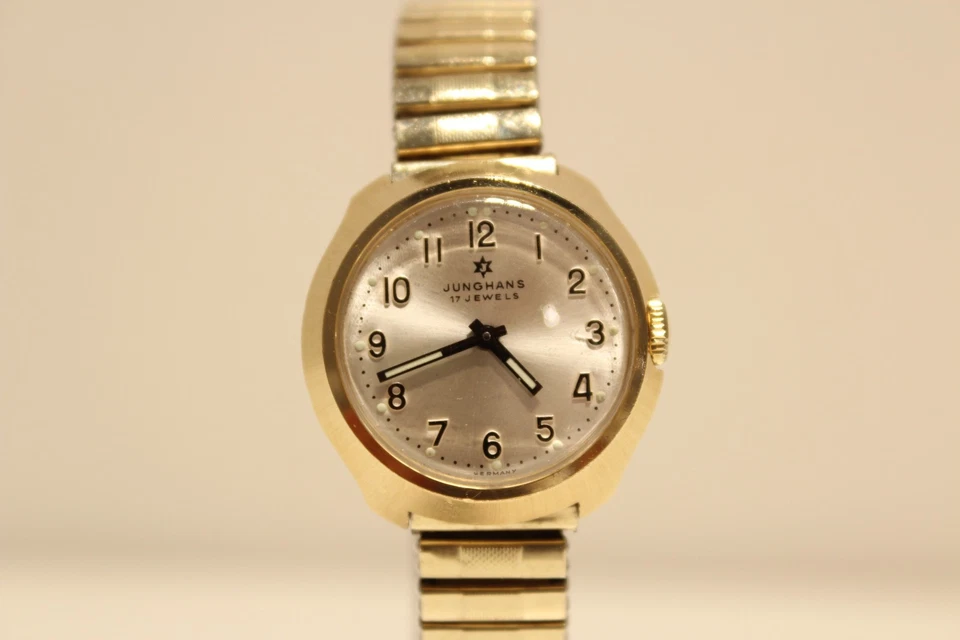 RELOJ MECÁNICO VINTAGE BONITO PEQUEÑO LUJO CHAPADO EN ORO ALEMANIA DAMAS "JUNGHANS" Foto 1 de 1