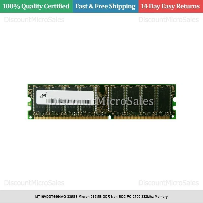 MT16VDDT6464AG-335G6 Micron 512MB DDR Non ECC PC-2700 333Mhz Memory - Image 1 of 1