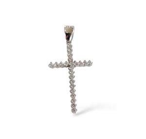 Charms Anhänger Überqueren aus Weißgold 18kt 750 Und Kristalle Weiß - Imagen 1 de 2