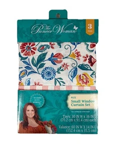 Pioneer Woman Mazie Small Window Curtain Set 3Pc Tiers 30"Wx36"L Plus Valance - Picture 1 of 5