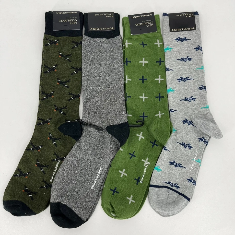 Lote de 4 calcetines de vestir Banana Republic para hombre talla única verde gris media pantorrilla nuevos con etiquetas Foto 1 de 4