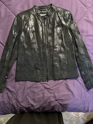 Women’s slim fit Leather Calvin Klein zip Jacket Size (L) EUC No Flaws - Image 1 of 4