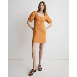 Madewell Tan Orange Ochre Fresco Square Neck Maisie Mini Dress Size 6 Linen - Picture 1 of 9