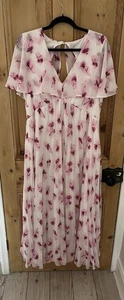 ASOS MATERNITY pink DRESS plus Size 18 SLEEVES floral wedding long maxi pleats - Picture 1 of 4