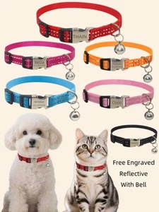 Personalisiertes Katzenhalsband Gravur Reflektierend Haustierhalsband Glocke für Katze Kleine Hunde - Bild 1 von 17