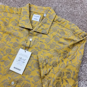 Baird McNutt Murano Herren gelb Blumen Leinen Baumwolle Knopf Hemd XL Neu mit Etikett geometrisch - Bild 1 von 7