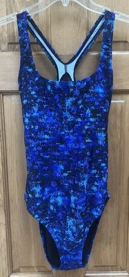 Speedo Mujer Talla 14 Negro Púrpura Estampado Aqua Ultraback Completamente Forrado Foto 1 de 4