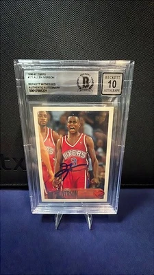 1996 Topps Allen Iverson rookie auto Beckett 10 - Image 1 of 3