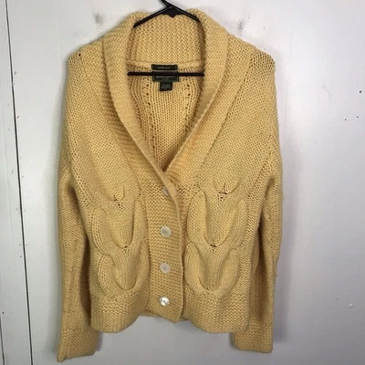 Cárdigan Eddie Bauer para mujer M tejido a mano amarillo mantequilla grueso mezcla de lana Foto 1 de 4