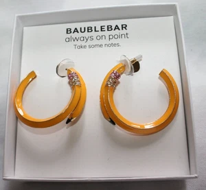 SCHOOL PENCIL Shaped Metal Loop OpenEarrings Cubic Zirconia Yellow enamel NWB - Picture 1 of 1