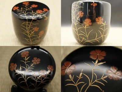 Caddy de chá de madeira laca japonesa Natsume - ROSA MAKI-E (1104) - Imagem 1 de 4