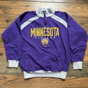 Felpa Pullover Vintage Minnesota Vikings NFL 1/4 Zip Viola Grigio Uomo L - Foto 1 di 9
