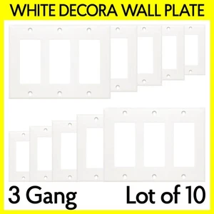 Decorator Wall Plate 3 Gang Frame Switch Outlet Cover White Faceplate 10 Pack - Picture 1 of 4