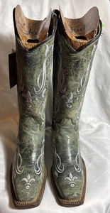 Yadira Semental Cowboystiefel Damen 7 grün bestickt hoch Leder neu im Karton NEU - Bild 1 von 8