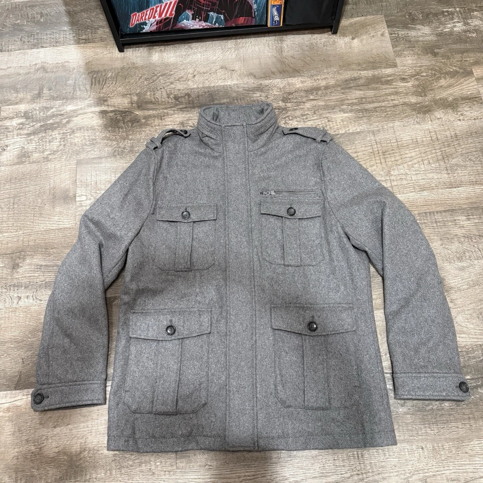 Abrigo de invierno Express 4 bolsillos gris mezcla de lana tweed | XL para hombre Foto 1 de 4