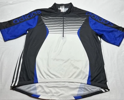 Adidas Vintage Jersey Cycling Shirt Blue Black White Polyester Mens XL *READ - Image 1 of 4