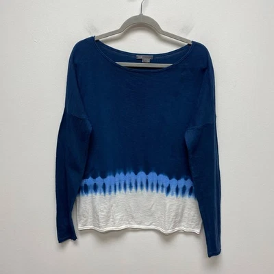 Camiseta Vince Mujer Azul Marino Blanco Dip Tie Dye Cuello Barco Tejida Manga Larga S Foto 1 de 4