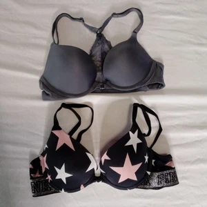 Victoria's Secret Lot of 2 Push Up Bras 32A PINK Convertible Gray Front-Close - Picture 1 of 10