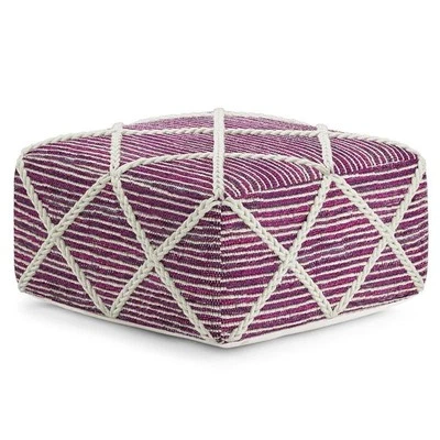 Cowan Contemporary Square Pouf in Magenta and Natural Handloom Woven - Image 1 of 4