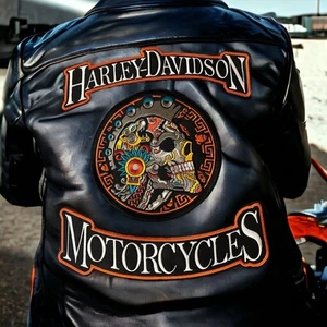 Harley Davidson Rocker Patch Set with Aztec Skull Center – Embroidered Biker Pat - Picture 1 of 1
