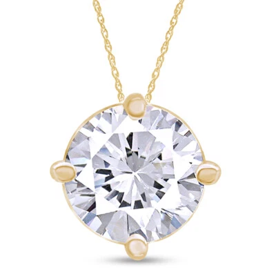 Collar Colgante Solitario Oro Amarillo Sólido 10K Corte Redondo Circonita Cúbica Foto 1 de 4