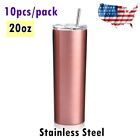 10/pack 20oz Skinny Tumbler Stainless Steel Insulated Water Bottle With Straw