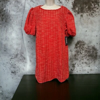 ModCloth Red White Shift Dress Textured Loose Puff Sleeves Size Lg Women's Nwts - Image 1 of 4