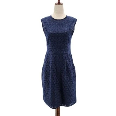 Nanette Lepore Womens 4 Dress Crochet Lace Navy Blue Short Sleeveless Cocktail - Image 1 of 4